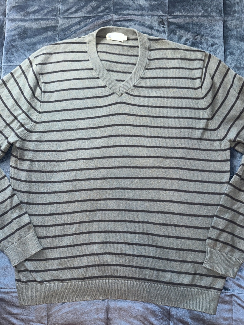 J. Crew Men's Gray V-Neck Sweater with Stripes
